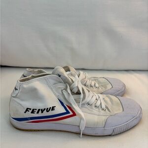 Feiyue Classic White Sneakers with Red and Blue Stripes